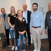 Informierten über Bauchspeicheldrüsenerkrankungen (v.l.): Sigrid Ahlhorn, Prof. Dr. Kerstin Schütte, Kathrin Middendorf, Mareike Sengelmann, PD Dr. Jürgen Tepel, Dr. Jonas Lahr und Matthias Erlenburg. Fotograf: Jens Lintel